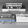 Functional Laboratory Table With Cabinets Shelves Lab Equipment and Stools 3d model