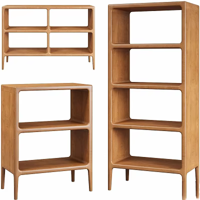 Minimalist Open Wooden Shelving Units With Various Designs Multiple Tiers And Slim Legs 3d model