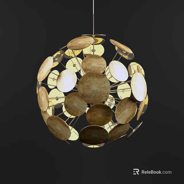 Modern Artistic Spherical Chandelier With Circular Brass Metal Discs Design 3d model 