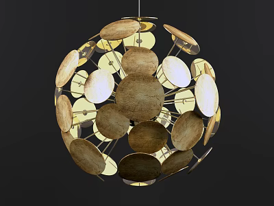 Modern Artistic Spherical Chandelier With Circular Brass Metal Discs Design 3d model