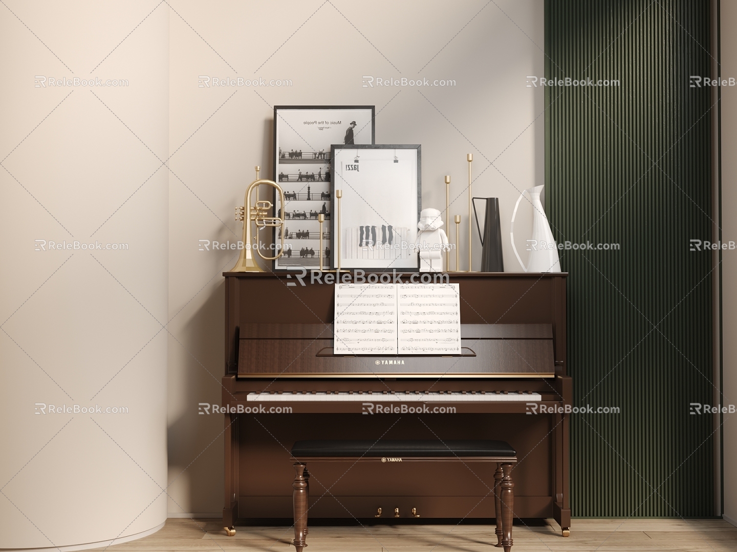 Mahogany Piano Music Score Decorative Painting Decorations Suona 3d model