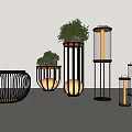 Stylish Outdoor Lights In Cylindrical And Round Shapes Softly Illuminated With Green Plants
