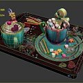 Delicious Hot Drinks in Turquoise Mugs with Marshmallows Candy and Cinnamon Sticks on Wooden Tray