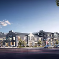 Traditional Modern Commercial Street Facade Design With Shops Trees Pedestrians And Cars