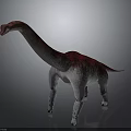 3D Dinosaur Model With White Body Red Spots And Long Neck Standing On Gray Background