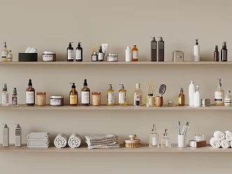 Modern toiletries shampoo skin care products towel 3d model