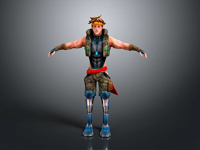 3D Warrior Character Model With Armored Outfit Red Belt And Blue Boots 3d model