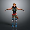 3D Warrior Character Model With Armored Outfit Red Belt And Blue Boots
