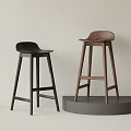 Modern Black And Brown Bar Stools With Light Wall And Gray Platform 3d model