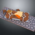 Wooden Tabletop Structure On Gray Checkered Rug With Orange Mat And Supports
