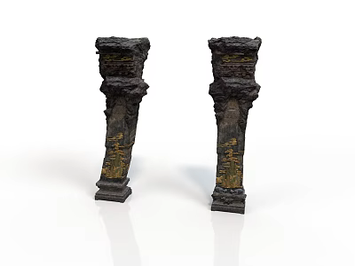 Two Intricately Carved Decorative Column Sculptures In Vintage Style With Textured Details 3d model