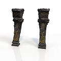 Two Intricately Carved Decorative Column Sculptures In Vintage Style With Textured Details