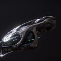 Futuristic Sci Fi Starship With Metallic Exterior And Glowing Blue Lights