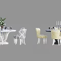 Stylish Patterned Dining Chairs In White Beige Black With Dining Table And Decor Elements