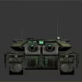 Advanced Military Tank Weapon With Dual Cannons Green Camouflage Modern Design And Green Lights