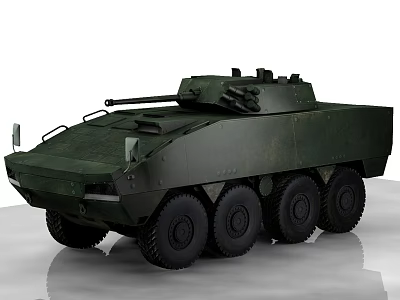 Green Military Wheeled Tank Armored Vehicle With Modern Turret Design 3d model