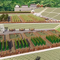 Well Designed Garden Landscape With Neat Planting Beds Greenhouse Wooden Fences And Terrace Layout