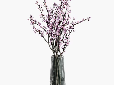 Transparent Glass Vase With Pink Flower Branches For Home Decoration 3d model