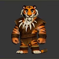 Cartoon Tiger Character In Tribal Warrior Outfit With Sharp Tooth Decoration