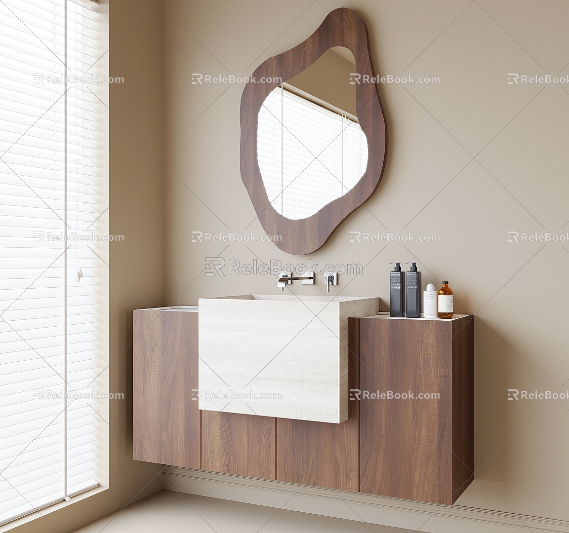 Middle Style Bathroom Cabinet Washstand Bathroom Mirror 3d model