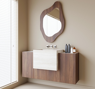 Middle Style Bathroom Cabinet Washstand Bathroom Mirror 3d model