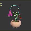 Plant With Green Spiral Stem And Yellow Bell Shaped Flower In Pink Pot With Soil