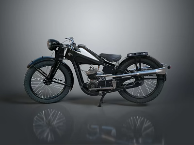 Vintage Black And White Motorcycle With Classic Design Metal Exhaust And Gray Background Reflection 3d model