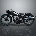 Vintage Black And White Motorcycle With Classic Design Metal Exhaust And Gray Background Reflection