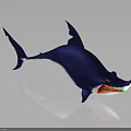 3D Model Blue White Shark With Sharp Teeth Open Mouth And Reflective Background 3d model