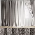 Gray And White Herringbone Pattern Curtains With Sheer Layers And Window Drapery For Home Decor