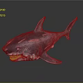Blue Shark Toy Model With Pink Stripes Open Mouth And Red Sharp Teeth