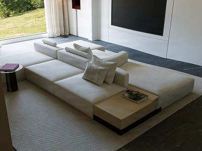 Modern Minimalist Beige Large Multi Person Sectional Sofa For Bright Spacious Contemporary Living Room 3d model