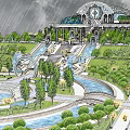 Ancient Architecture Grand Corridor With Glass Roof Decorative Columns Green Plants Fountains And Water Pools
