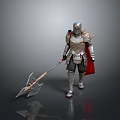 Man in Silver Armor Holding Battle Axe With Red Cape Standing