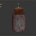 Candle Lamp With Textured Silver Container And Lit Red Candle For Modern Home Decor