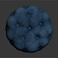 Elegant Blue Velvet Tufted Round Ottoman with Soft Texture and Button Design 3d model
