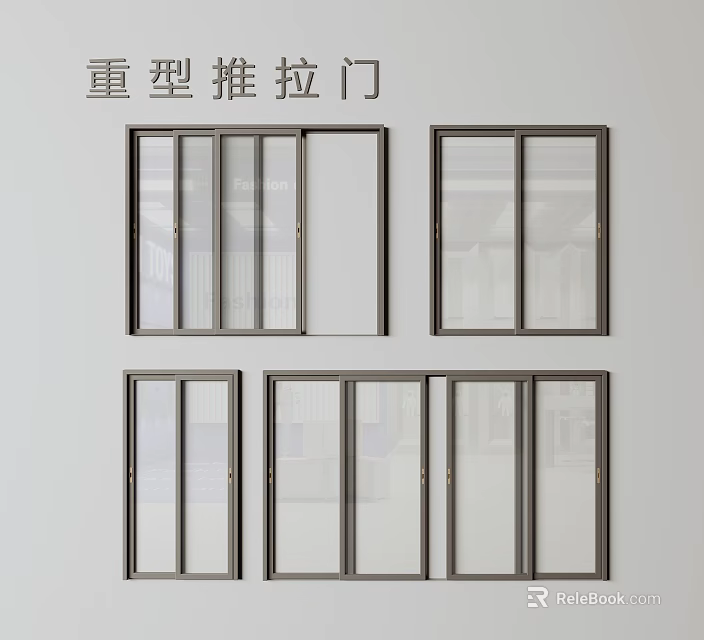 Heavy Duty Sliding Doors Modern Design With Glass Panels And Metal Frames 3d model 