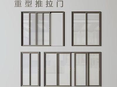 Heavy Duty Sliding Doors Modern Design With Glass Panels And Metal Frames 3d model