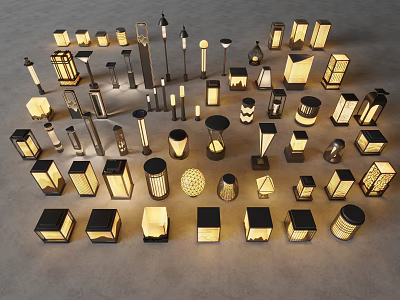 Multiple Styles of Outdoor Lights with Different Designs and Illuminated Features 3d model
