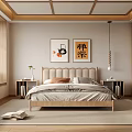 Japanese Zen Bedroom Interior With Wooden Bed Shoji Doors And Wall Art