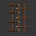 Primitive Handmade Triangular Defensive Structure With Wooden Sticks Ropes And Spikes