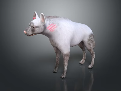 White Hyena With Pink Neck Stripes Standing In Gray Background 3d model