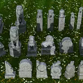 Decorative Garden Ornaments With Stone Lions Pillars And Drums On Green Lawn