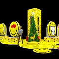 Large Yellow Smiley Face Display Installation With Various Expressions And Smile Like U Text