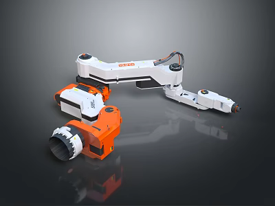 Smart Machine Robotic Arm With Orange And White Design For Automation Technology 3d model