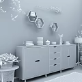 Modern TV Stand With Hexagonal Shelves Green Plants Books And Storage Cabinets
