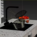 Modern Kitchen Countertop with Sink Faucet Covered Pot and Fruit Bowl
