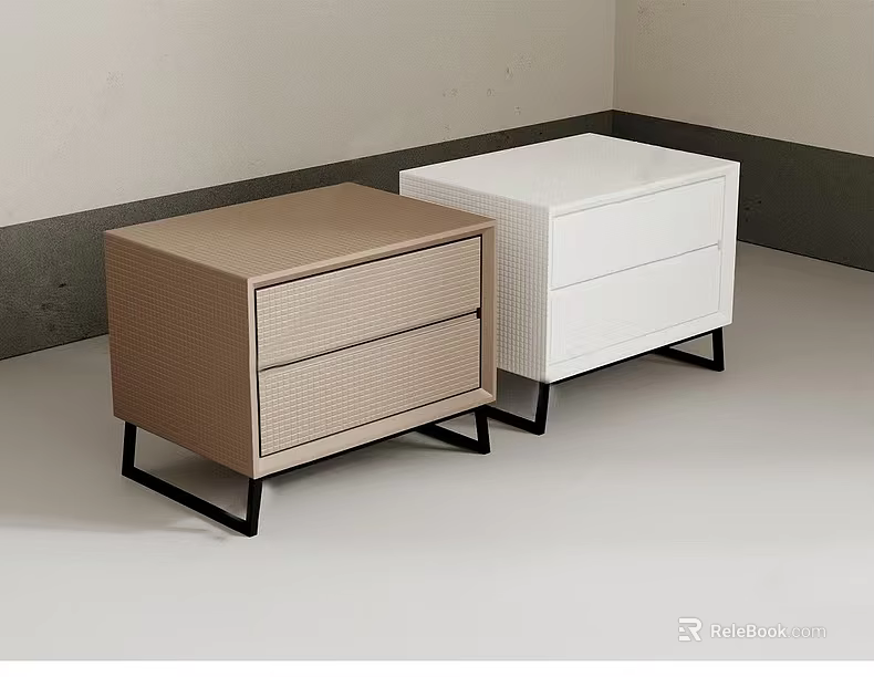 Two Modern Brown And White Nightstands With Drawers And Metal Legs Design 3d model 