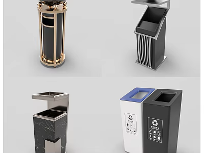 Public Facility Trash Bins With Various Designs And Materials For Public Areas 3d model