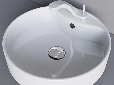White Round Ceramic Countertop Sink With Modern White Faucet Design 3d model